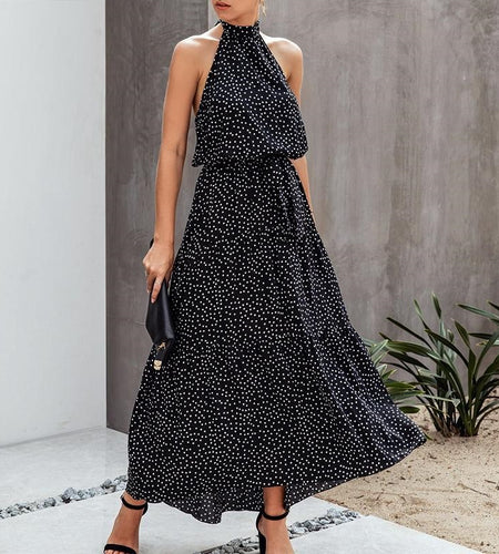 Sexy Polka Dot Loose Sleeveless High Waist Maxi Boho Dress-women-wanahavit-Black-S-wanahavit