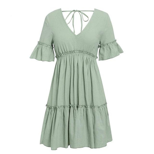 Load image into Gallery viewer, Simplee Sexy Ruffled Casual Cotton Soft Mini Dress-women-wanahavit-Green-S-wanahavit

