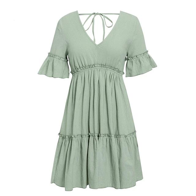 Simplee Sexy Ruffled Casual Cotton Soft Mini Dress-women-wanahavit-Green-S-wanahavit