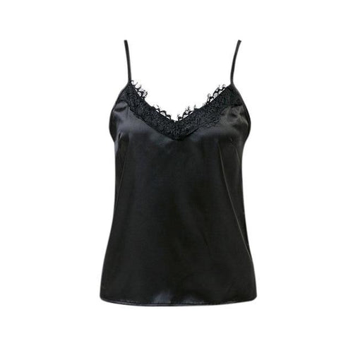 Load image into Gallery viewer, Sexy Solid Lace Satin Tops Elegant V-neck Casual Spaghetti Strap Summer Tank Top
