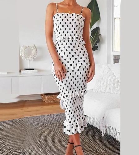 Sexy Spaghetti Strap Elegant Dot Print Leopard Bodycon Midi dress-women-wanahavit-Navy Blue-XXL-wanahavit