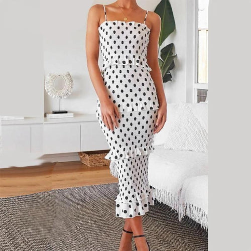 Load image into Gallery viewer, Sexy Spaghetti Strap Elegant Dot Print Leopard Bodycon Midi dress-women-wanahavit-Navy Blue-XXL-wanahavit
