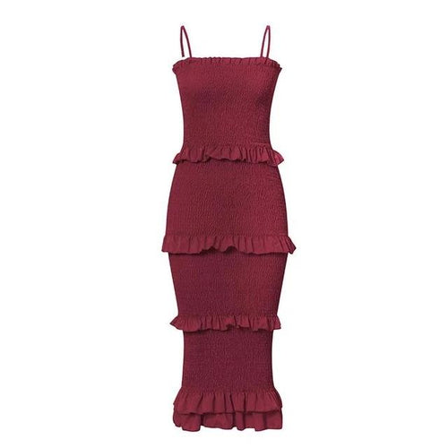 Load image into Gallery viewer, Sexy Spaghetti Strap Elegant Bodycon Solid Midi Dress-women-wanahavit-Red-M-wanahavit
