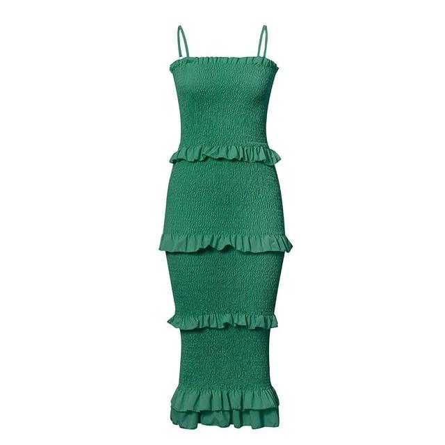 Sexy Spaghetti Strap Elegant Bodycon Solid Midi Dress-women-wanahavit-Green-XXL-wanahavit