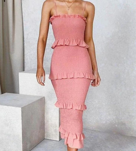 Sexy Spaghetti Strap Elegant Bodycon Solid Midi Dress-women-wanahavit-Pink-L-wanahavit