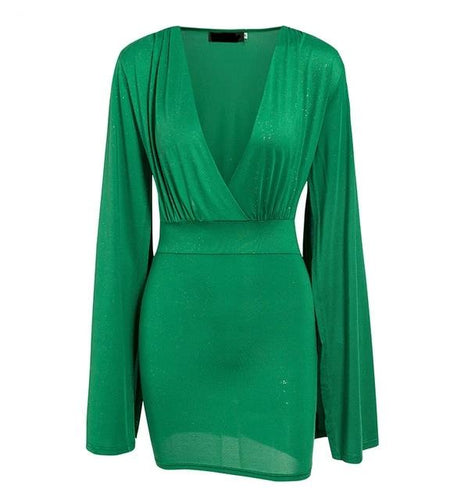 Sexy V-neck Cloak Solid Bodycon Shawl Sleeveless Celebrity Dress-women-wanahavit-Green-XL-wanahavit