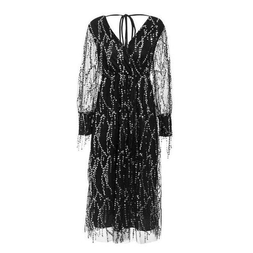 Load image into Gallery viewer, Sexy V-Neck Evening Mesh Long Sleeve Sequin Maxi Party Dress-women-wanahavit-Black-S-wanahavit
