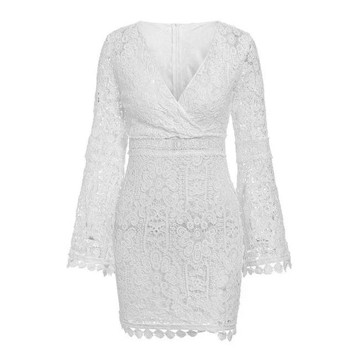 Load image into Gallery viewer, Sexy V-Neck Hollow Out A-Line Spring Summer Elegant Bodycon Lace Dress-women-wanahavit-White-S-wanahavit
