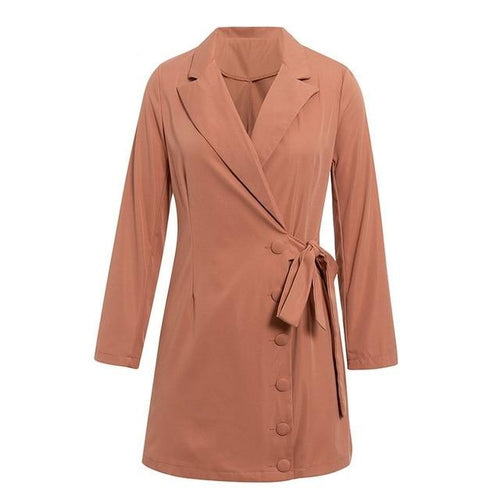 Load image into Gallery viewer, Sexy V-neck Office Wrap High Waist Buttons Solid Spring Blazer Long Sleeve Lapel Strap Bodycon Dress-women-wanahavit-Orange-S-wanahavit
