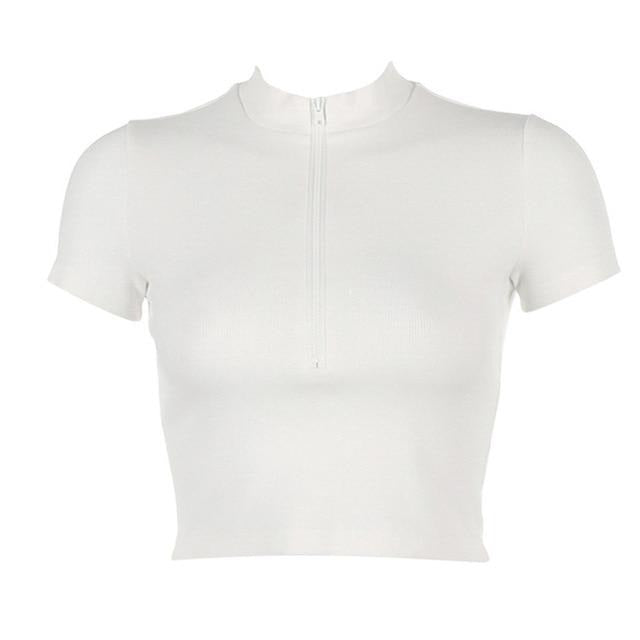 Sexy V-neck Solid Zipper Spring Summer Half Sleeve Casual Office Work Slim Shirt