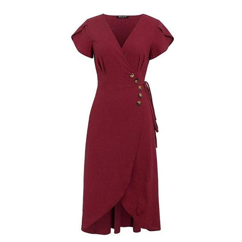 Load image into Gallery viewer, Sexy V-Neck Wrap Dress Casual Solid A-Line Summer Midi Bodycon Dress-women-wanahavit-brick red-S-wanahavit
