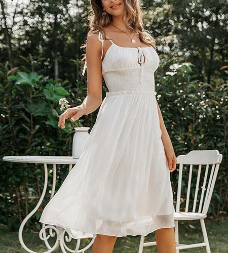 Sleeveless Deep V-Neck Backless Ruched Summer Chiffon White Dress-women-wanahavit-White-S-wanahavit