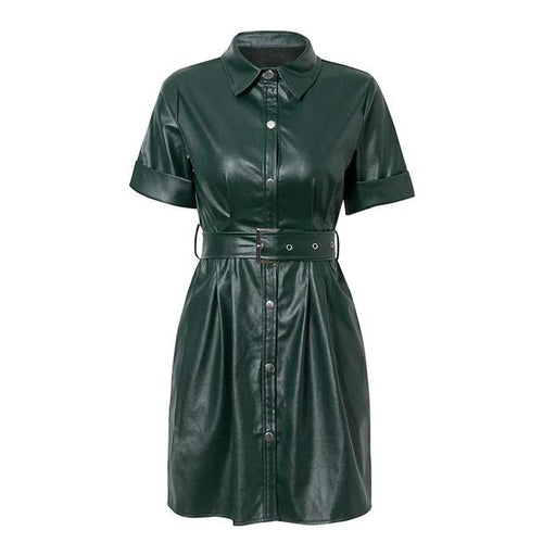 Load image into Gallery viewer, Streetwear PU Leather Single Breasted Belt High Waist Bodycon Dress-women-wanahavit-Green-S-wanahavit
