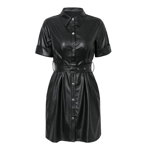 Load image into Gallery viewer, Streetwear PU Leather Single Breasted Belt High Waist Bodycon Dress-women-wanahavit-Black-S-wanahavit
