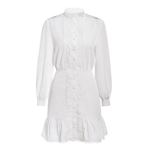 Load image into Gallery viewer, Streetwear White Long Sleeve Ruffle Hollow Out Mini Dress-women-wanahavit-White-S-wanahavit
