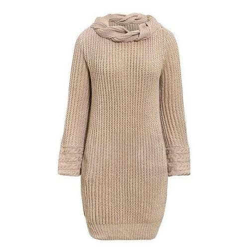 Load image into Gallery viewer, Twist Turtleneck Solid Pockets Puff Sleeve Sweater Dress-women-wanahavit-Beige-S-wanahavit

