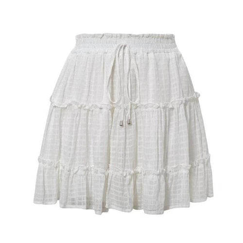 Load image into Gallery viewer, Two-Piece White Sleeveless Hollow Out Ruffle Lace Up Mini Dress Skirt + Sleeveless-women-wanahavit-skirt-S-wanahavit
