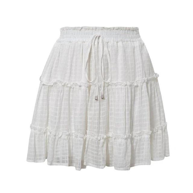 Two-Piece White Sleeveless Hollow Out Ruffle Lace Up Mini Dress Skirt + Sleeveless-women-wanahavit-skirt-S-wanahavit