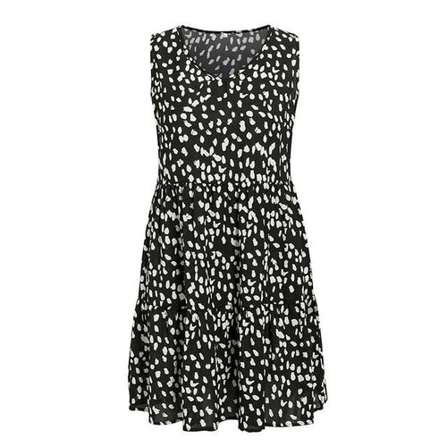 Load image into Gallery viewer, V-Neck Sleeveless Casual Dot Print Loose Leopard Dress-women-wanahavit-Black-XL-wanahavit
