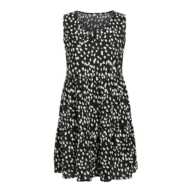 V-Neck Sleeveless Casual Dot Print Loose Leopard Dress-women-wanahavit-Black-XL-wanahavit