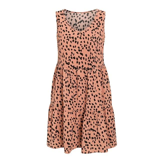 V-Neck Sleeveless Casual Dot Print Loose Leopard Dress-women-wanahavit-Pink-S-wanahavit