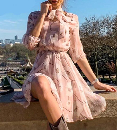 Vintage Elegant High Waist Office Half Sleeve Boho Floral Dress-women-wanahavit-Pink-S-wanahavit