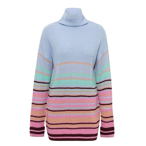Load image into Gallery viewer, Winter Striped Turtleneck Knitted Sweater Dress-women-wanahavit-Blue-S-wanahavit
