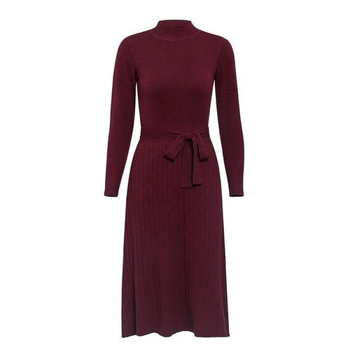 Load image into Gallery viewer, Elegant Knitted Streetwear Buttons Belt Bodycon Long Sleeve Office Turtleneck Maxi Sweater Dress
