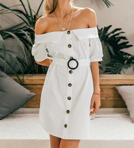 Off Shoulder Summer Sexy Single Breasted Mini Office Dress-women-wanahavit-Pink-L-wanahavit