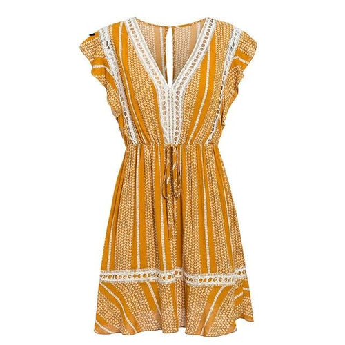 Load image into Gallery viewer, Sleeveless Floral Ruffled High Waist Summer Cotton Boho Dress-women-wanahavit-Yellow-S-wanahavit
