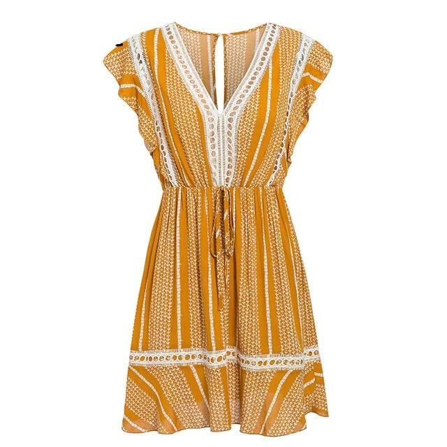 Sleeveless Floral Ruffled High Waist Summer Cotton Boho Dress-women-wanahavit-Yellow-S-wanahavit