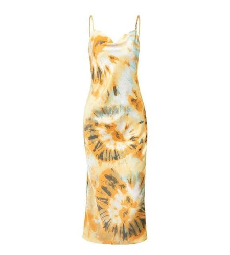 Sleeveless Sexy Floral Print Dye Spring Beach Summer Dress-women-wanahavit-Yellow-S-wanahavit