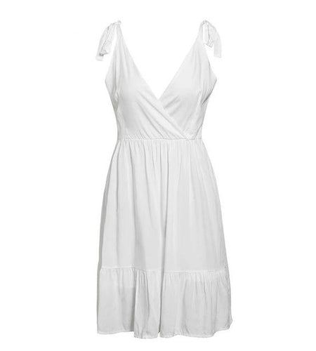 Sleeveless Sexy V-Neck Strap Bodycon Ruffled Mini Dress-women-wanahavit-White-S-wanahavit