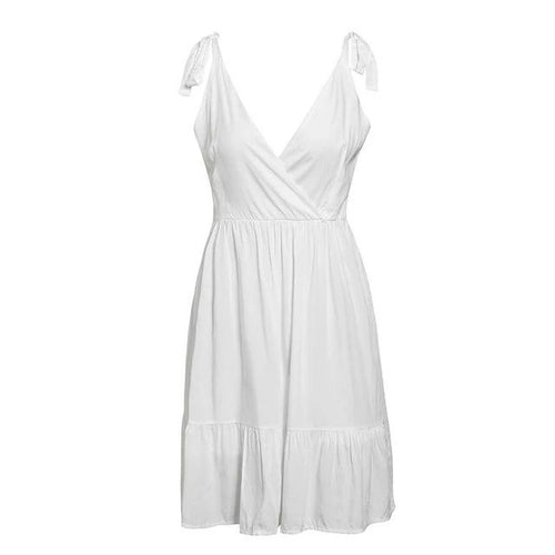 Load image into Gallery viewer, Sleeveless Sexy V-Neck Strap Bodycon Ruffled Mini Dress-women-wanahavit-White-S-wanahavit
