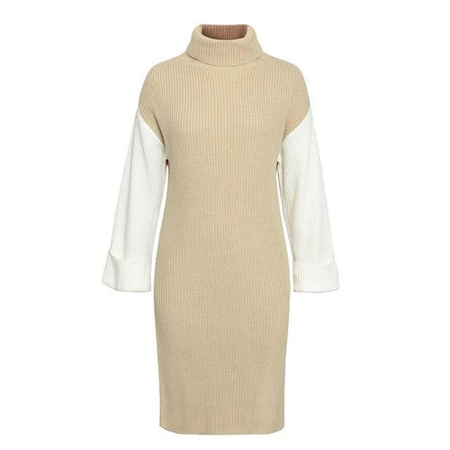 Load image into Gallery viewer, High Fashion Patchwork Casual Turtleneck Winter Long Knitted Sweater Dress-women-wanahavit-as picture-L-wanahavit

