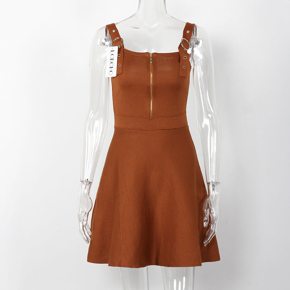 Sleeveless Autumn Zippered Dress-women-wanahavit-Brown-One Size-wanahavit