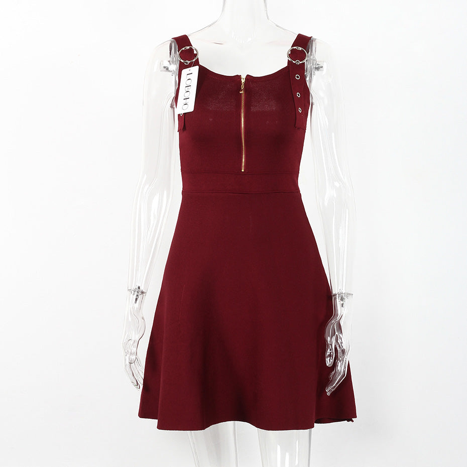 Sleeveless Autumn Zippered Dress-women-wanahavit-Red-One Size-wanahavit