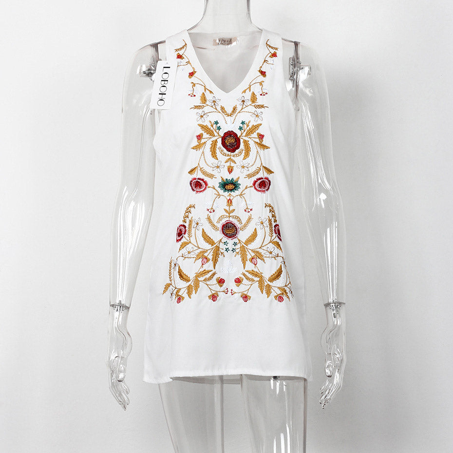 Embroidery Floral Summer Dress-women-wanahavit-White-M-wanahavit