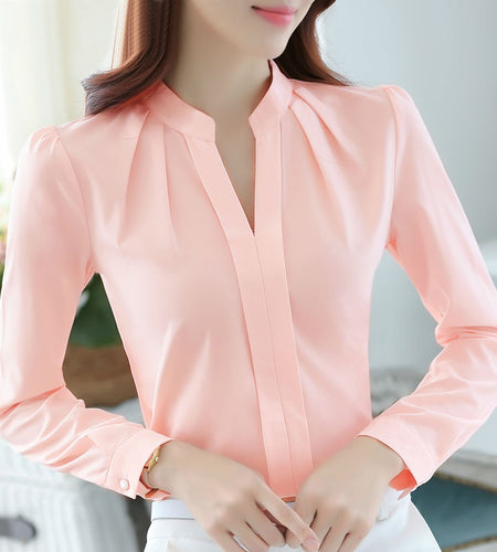 Formal Long Sleeve Chiffon Blouse-women-wanahavit-Pink-S-wanahavit