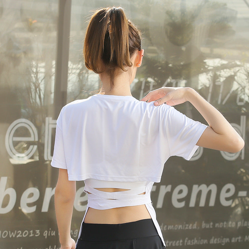 Backless Bandage Short Sleeve Shirt-women fashion & fitness-wanahavit-White-S-wanahavit