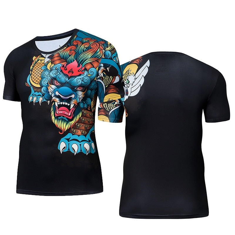 3D Printed Tattoo Style Colorful Monster Shirt with Sleeve