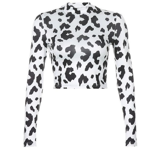 Load image into Gallery viewer, Autumn Long Sleeve Animal Cow Print Cute Turtleneck Long Sleeve
