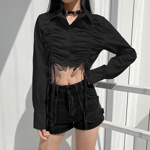 Load image into Gallery viewer, Autumn Drawstring Elegant Crop Top Long Sleeve

