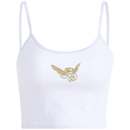 Load image into Gallery viewer, Angel Embroidery Spaghetti Strap Kawaii Bralette Crop Top Sexy Workout Tank Top
