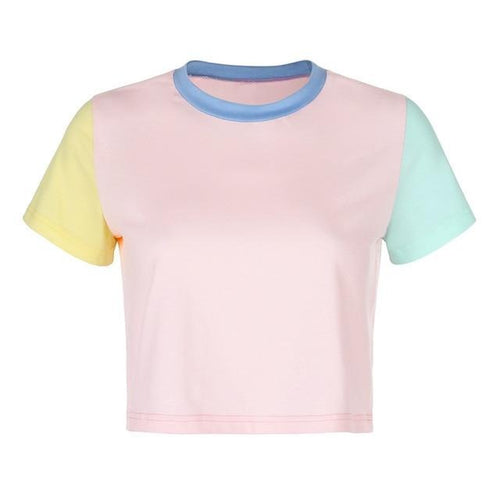 Load image into Gallery viewer, Macaron Colorblock Cute Harajuku Crop Top Short Sleeve Tees
