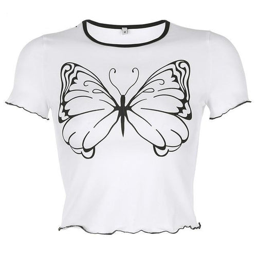 Load image into Gallery viewer, Big Butterfly Pattern Gothic Contrast Color Cute Crop Top Short Sleeve Tees
