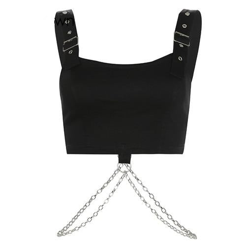 Load image into Gallery viewer, Black Punk Gothic Adjustable Straps Cross Metal Chain Party Crop Tank Top Sleeveless
