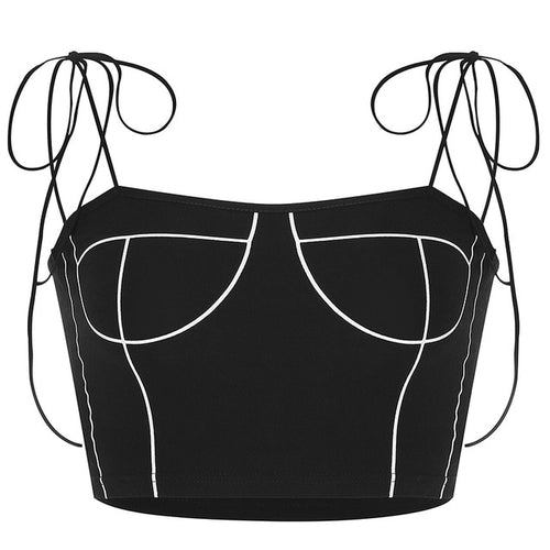 Load image into Gallery viewer, Black Slim Sexy Crop Top Chic Printed Lace Up Spaghetti Strap Sleeveless
