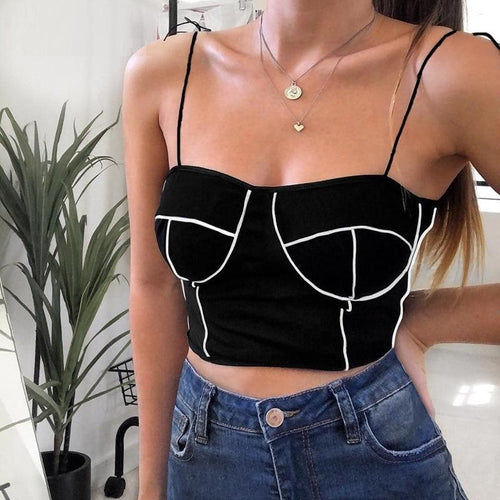 Load image into Gallery viewer, Black Slim Sexy Crop Top Chic Printed Lace Up Spaghetti Strap Sleeveless

