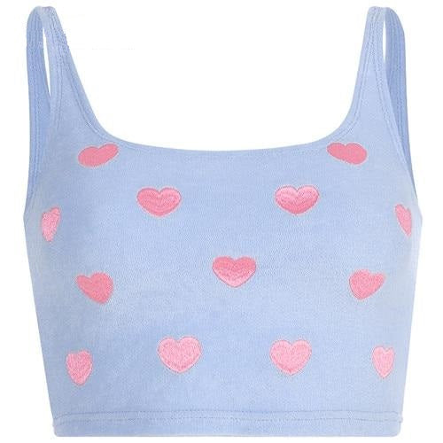 Load image into Gallery viewer, Blue Off Shoulder Sexy Tank Tops Women Summer 2019 Heart Embroidery Sweet Cute Sexy Summer Crop Top Harajuku Kawaii
